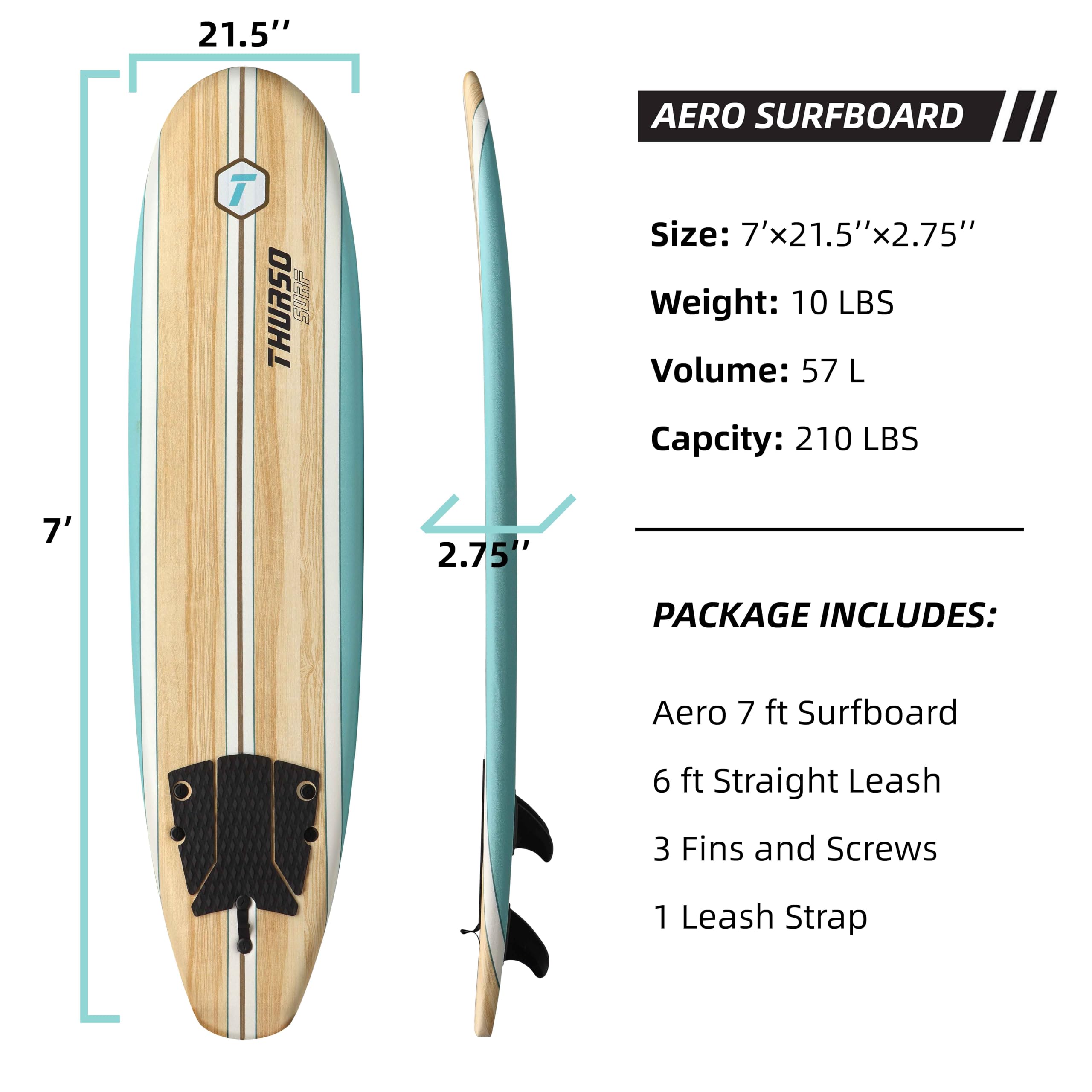 Amazon.com : THURSO SURF Aero 7ft Soft Top Foam Surfboard for